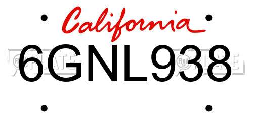 6GNL938 California License Plate