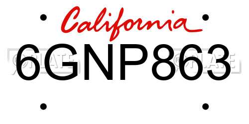 6GNP863 California License Plate
