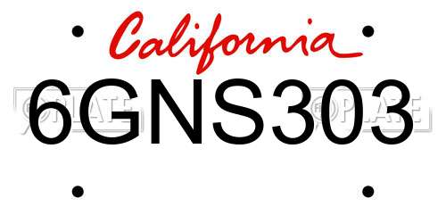 6GNS303 California License Plate