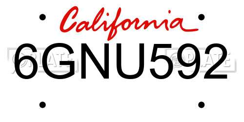 6GNU592 California License Plate