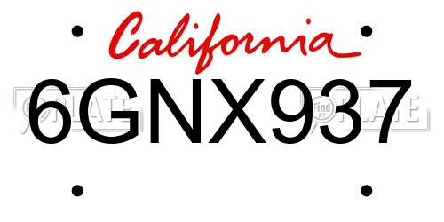 6GNX937 California License Plate