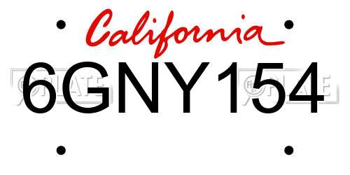 6GNY154 California License Plate
