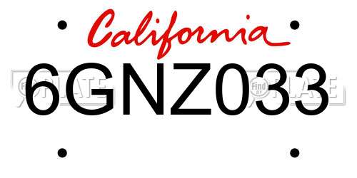 6GNZ033 California License Plate