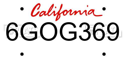 6GOG369 California License Plate