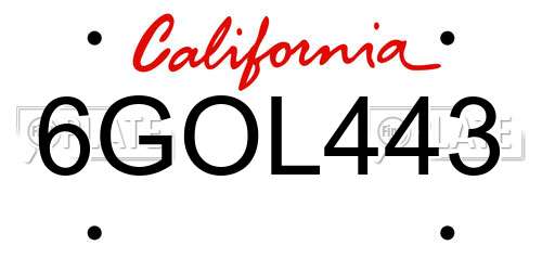 6GOL443 California License Plate