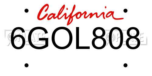 6GOL808 California License Plate