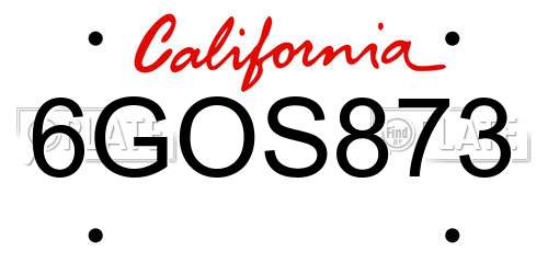 6GOS873 California License Plate