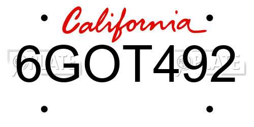 6GOT492 California License Plate