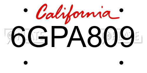 6GPA809 California License Plate