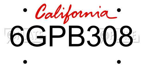 6GPB308 California License Plate