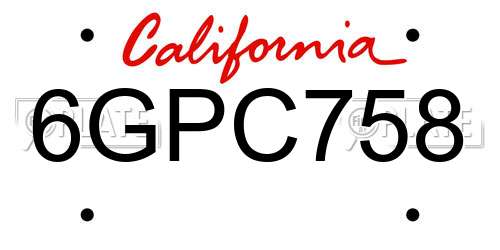 6GPC758 California License Plate
