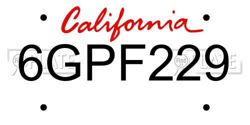 6GPF229 California License Plate