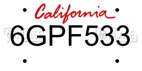 6GPF533 California License Plate