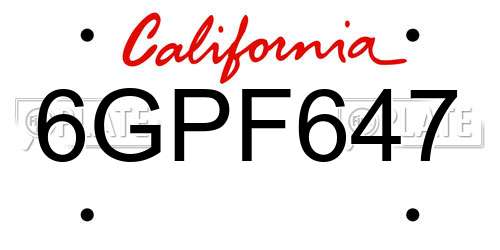 6GPF647 California License Plate
