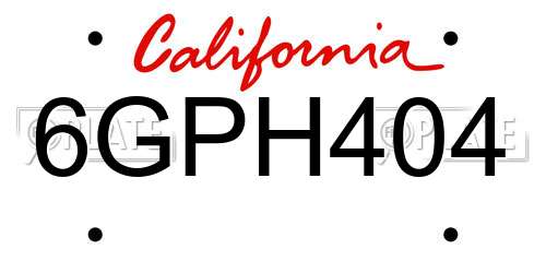 6GPH404 California License Plate