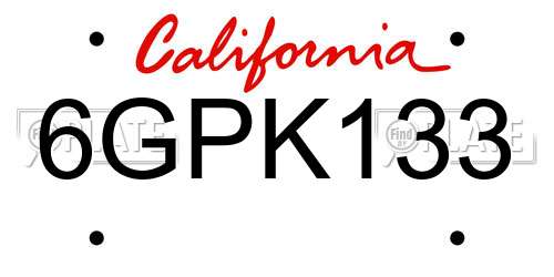6GPK133 California License Plate