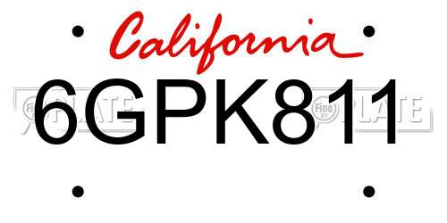 6GPK811 California License Plate