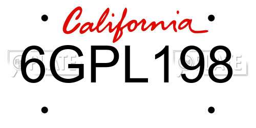 6GPL198 California License Plate
