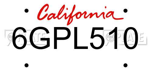6GPL510 California License Plate