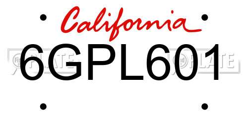 6GPL601 California License Plate