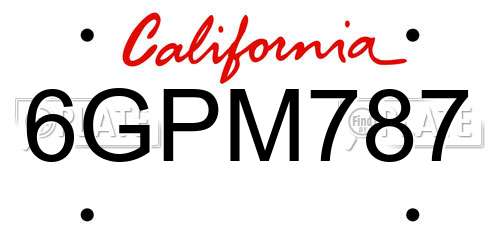 6GPM787 California License Plate