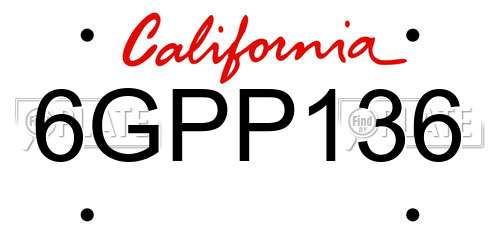 6GPP136 California License Plate