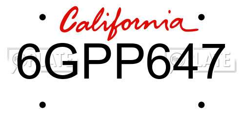 6GPP647 California License Plate