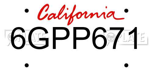 6GPP671 California License Plate