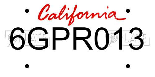 6GPR013 California License Plate