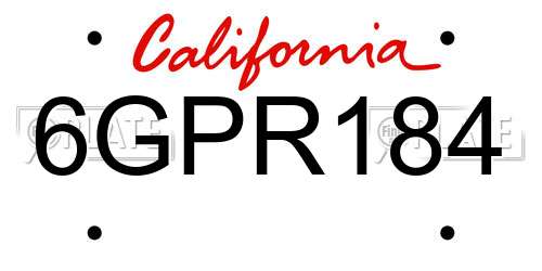 6GPR184 California License Plate