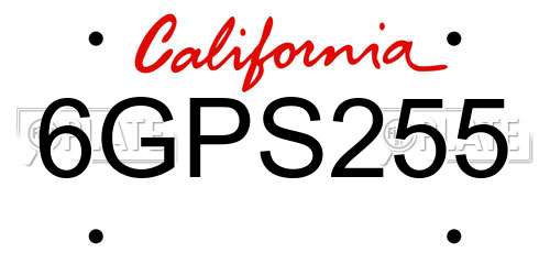 6GPS255 California License Plate