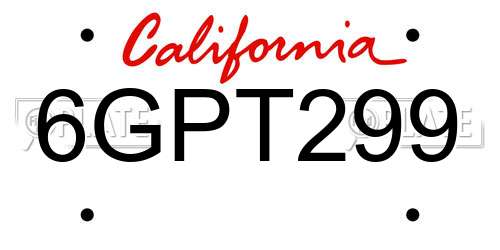 6GPT299 California License Plate