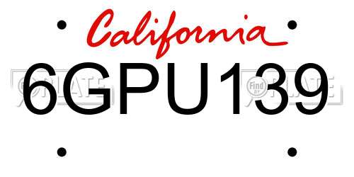 6GPU139 California License Plate