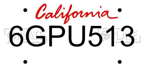 6GPU513 California License Plate