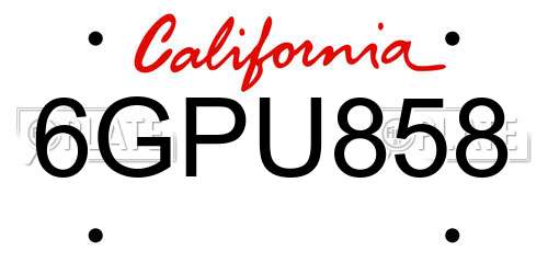 6GPU858 California License Plate