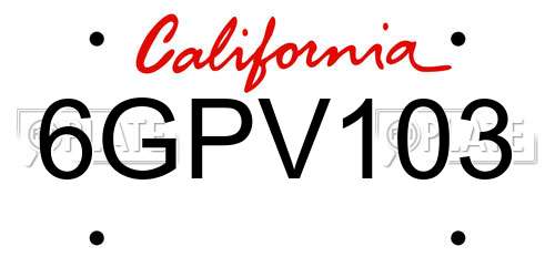 6GPV103 California License Plate