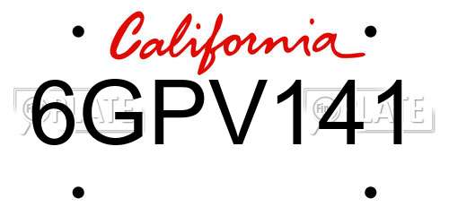 6GPV141 California License Plate