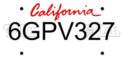 6GPV327 California License Plate