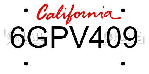 6GPV409 California License Plate