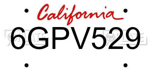 6GPV529 California License Plate