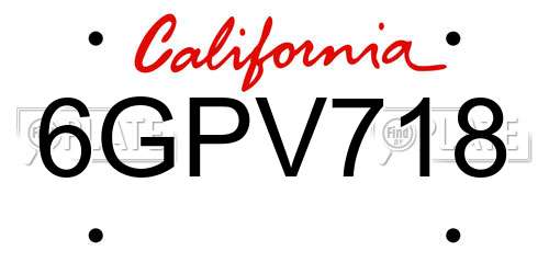 6GPV718 California License Plate