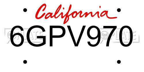 6GPV970 California License Plate