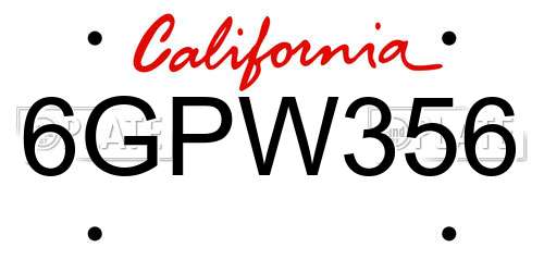 6GPW356 California License Plate