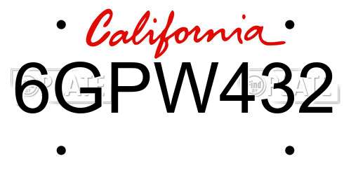6GPW432 California License Plate