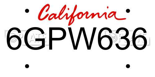 6GPW636 California License Plate