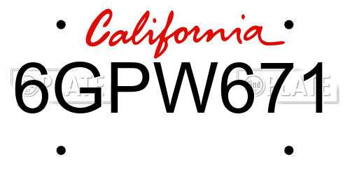 6GPW671 California License Plate
