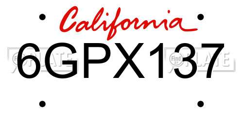 6GPX137 California License Plate