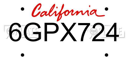 6GPX724 California License Plate