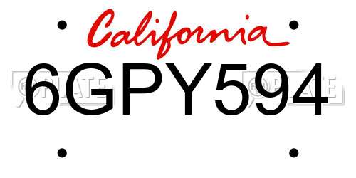 6GPY594 California License Plate