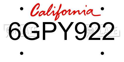 6GPY922 California License Plate